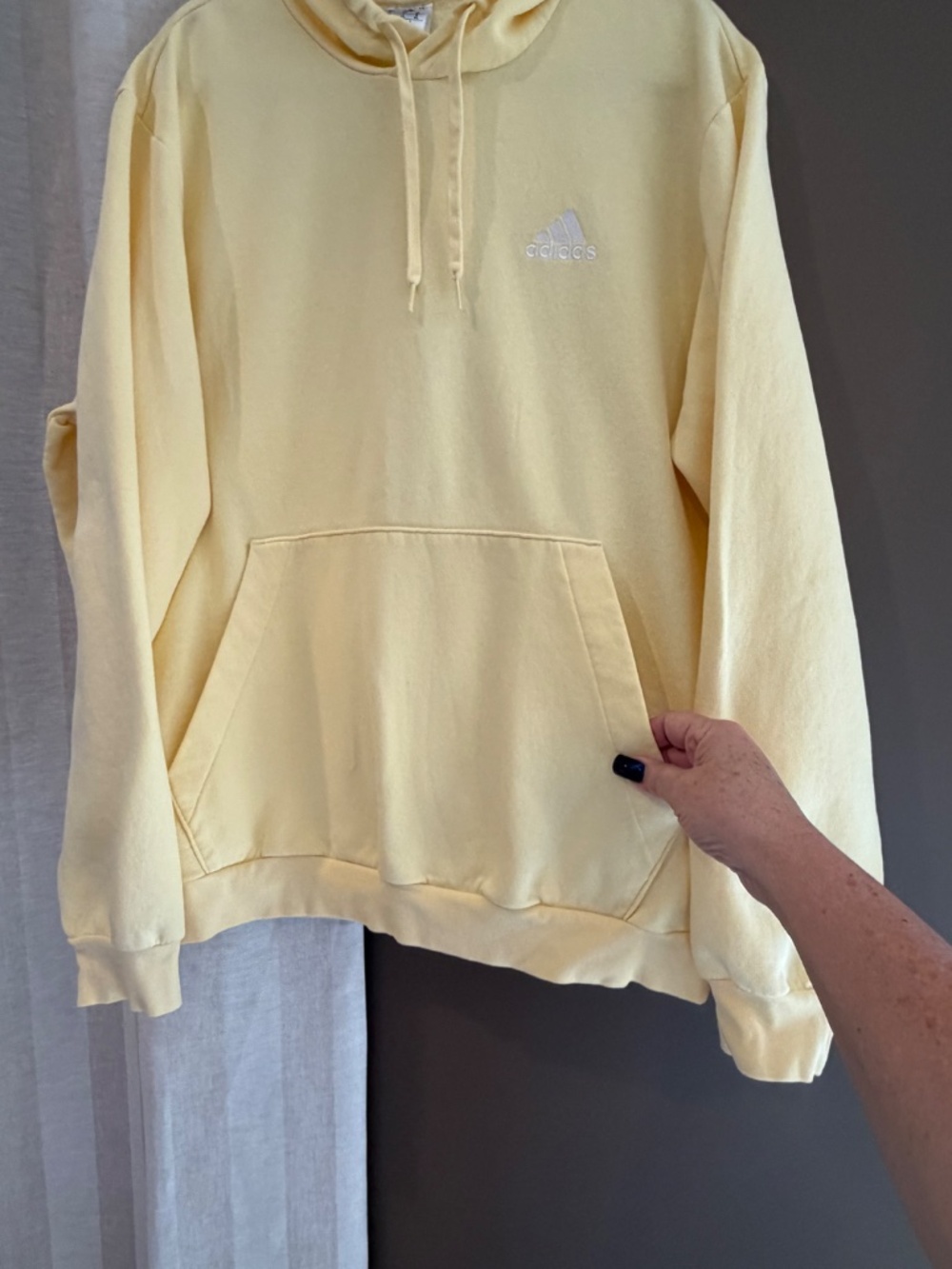 Adidas Yellow Hoodie Pullover Sweatshirt, Fleece, Soft Yellow, Size XL - Picture 3 of 12